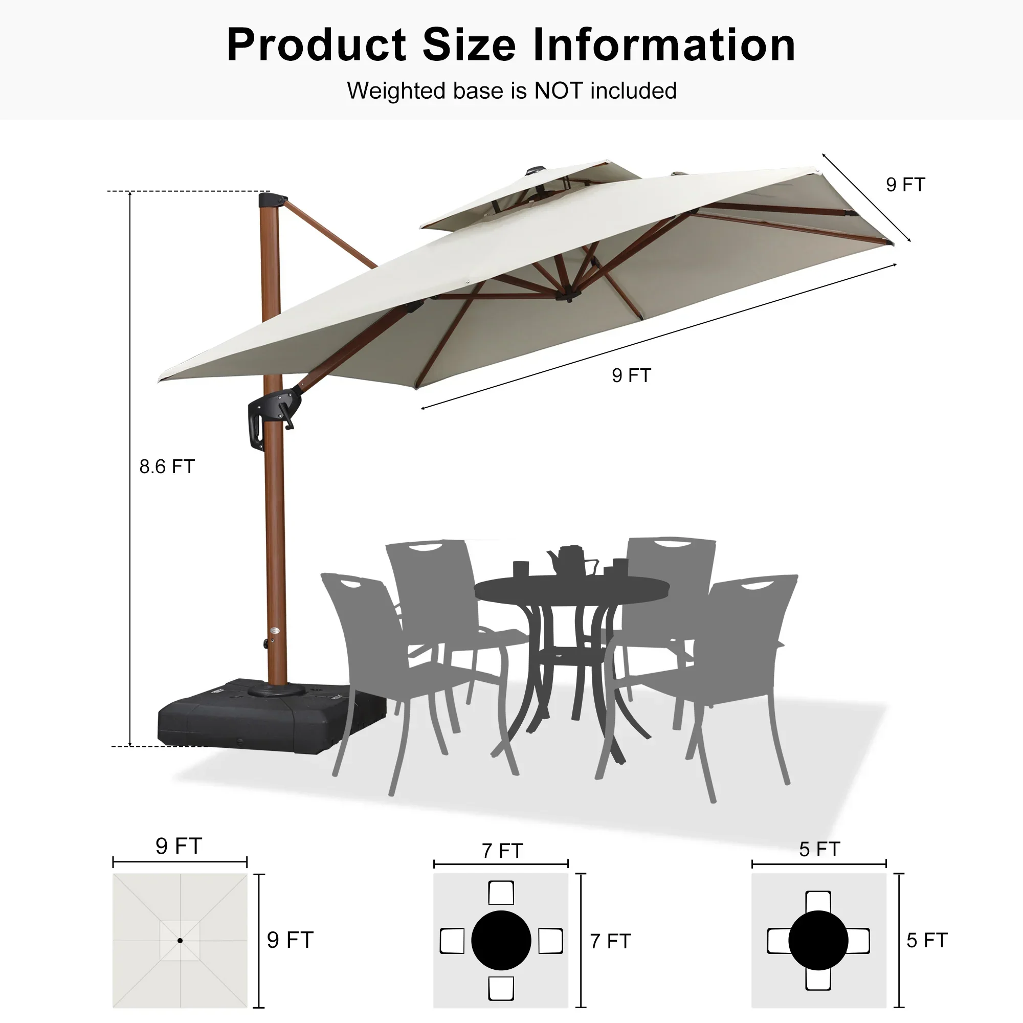 PURPLE LEAF Double Top 9 / 10 / 11 / 12 ft Square Aluminum Sun Umbrellas in Wood Color - Image 185