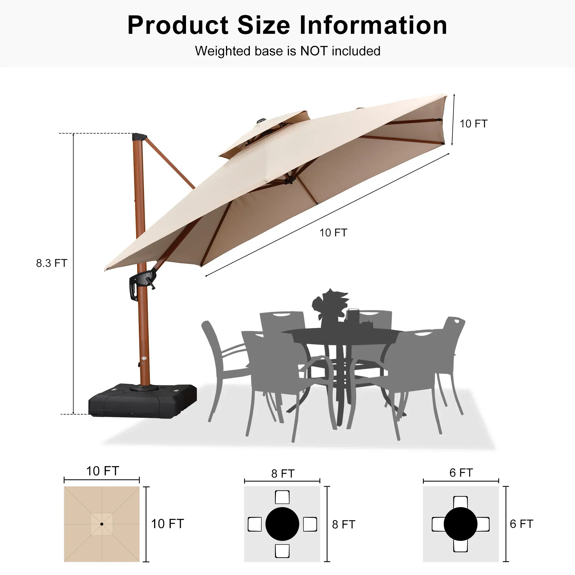 PURPLE LEAF Double Top 9 / 10 / 11 / 12 ft Square Aluminum Sun Umbrellas in Wood Color - Image 187