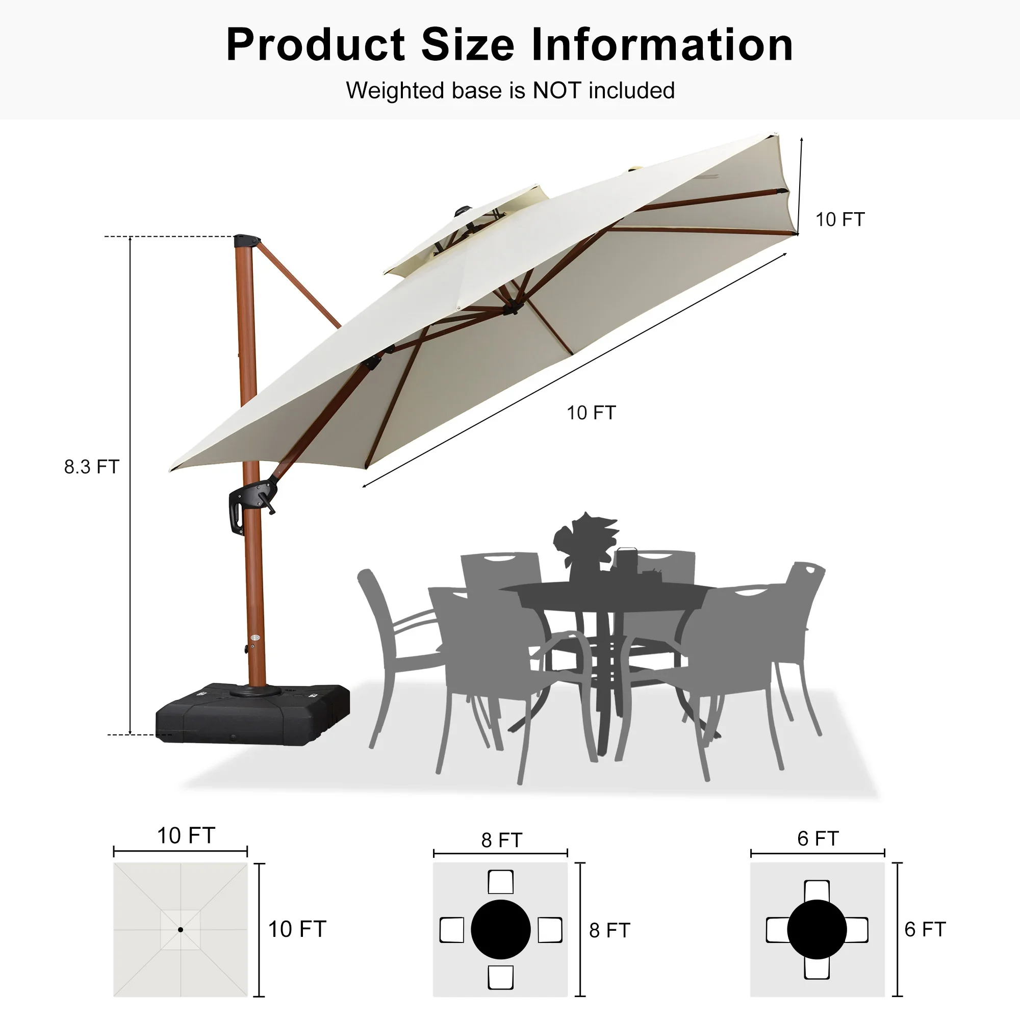 PURPLE LEAF Double Top 9 / 10 / 11 / 12 ft Square Aluminum Sun Umbrellas in Wood Color - Image 189