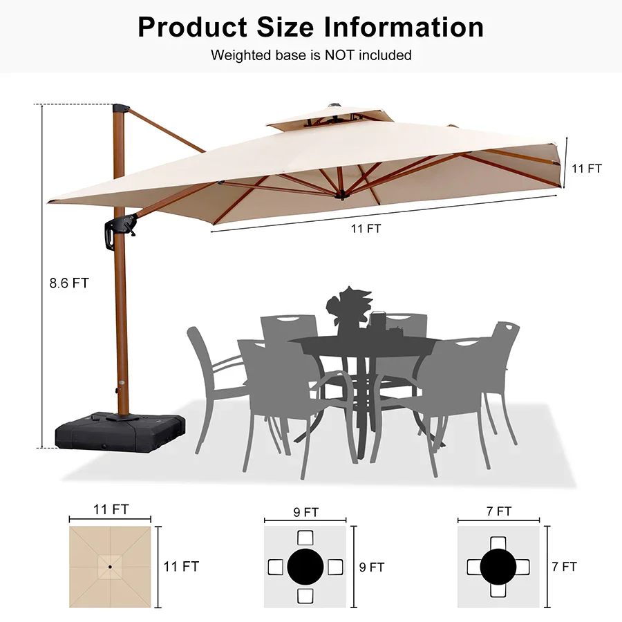 PURPLE LEAF Double Top 9 / 10 / 11 / 12 ft Square Aluminum Sun Umbrellas in Wood Color - Image 191
