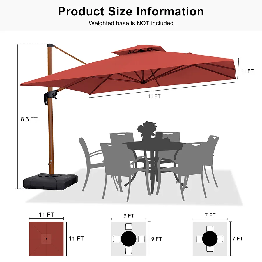 PURPLE LEAF Double Top 9 / 10 / 11 / 12 ft Square Aluminum Sun Umbrellas in Wood Color - Image 193