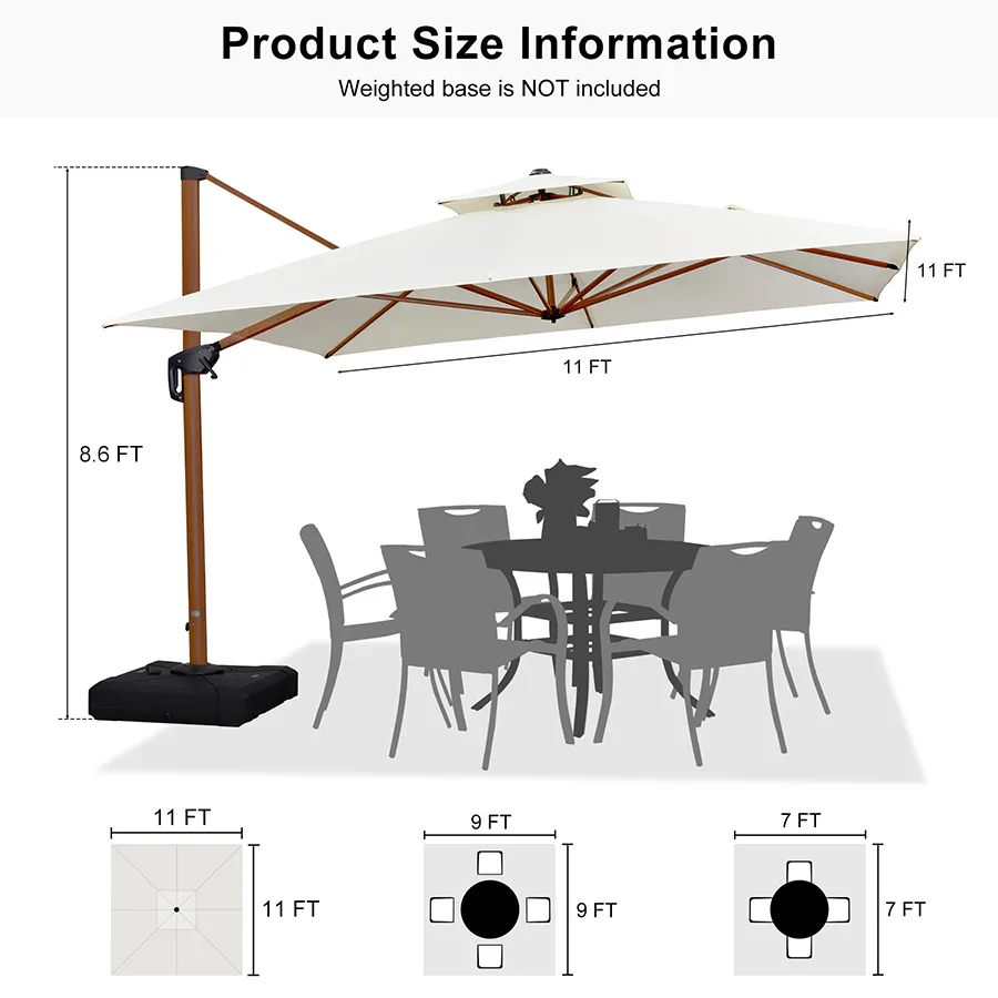 PURPLE LEAF Double Top 9 / 10 / 11 / 12 ft Square Aluminum Sun Umbrellas in Wood Color - Image 194
