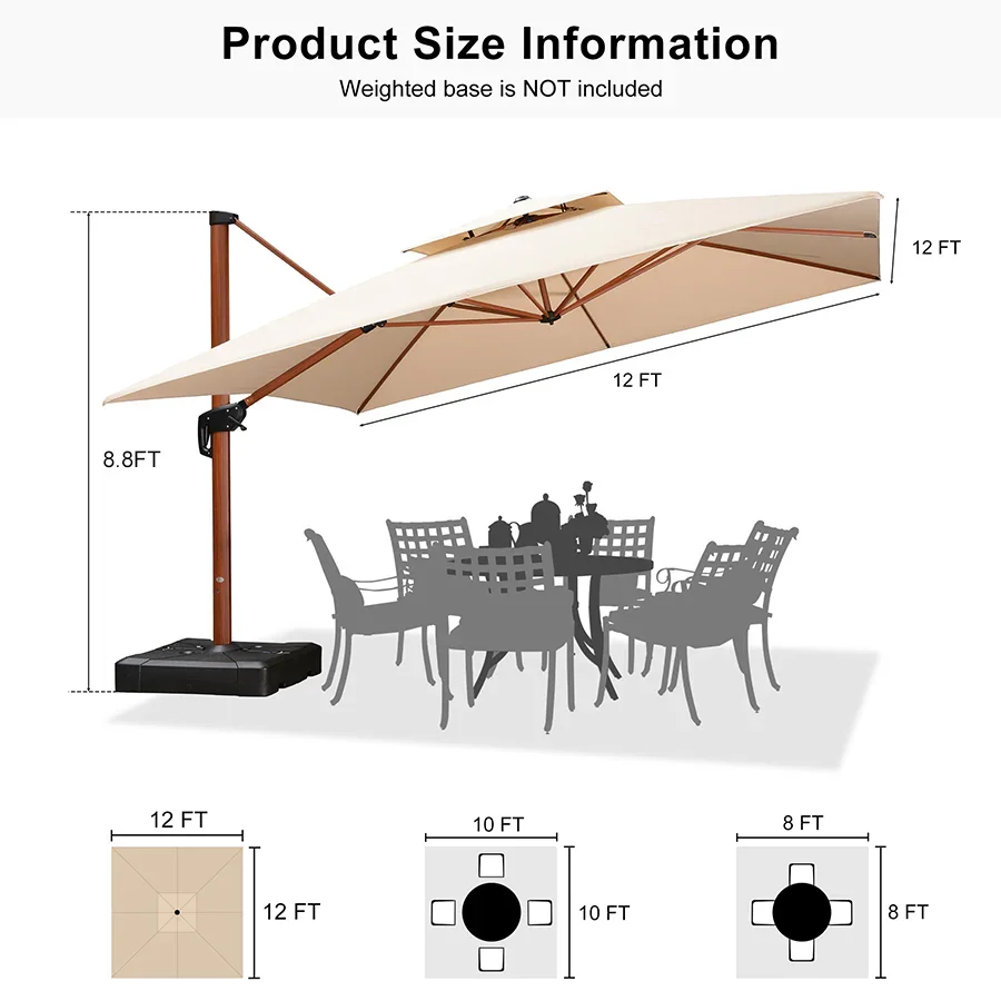 PURPLE LEAF Double Top 9 / 10 / 11 / 12 ft Square Aluminum Sun Umbrellas in Wood Color - Image 196