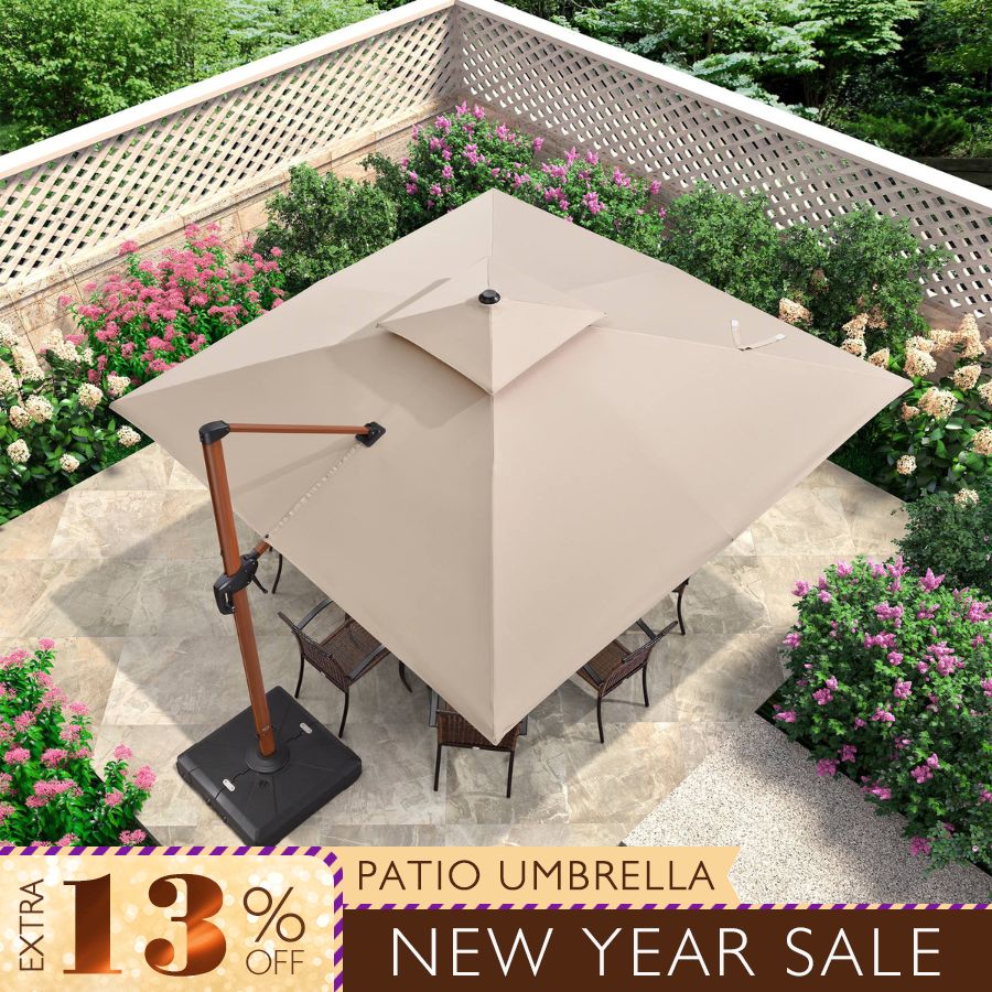 PURPLE LEAF Double Top 9 / 10 / 11 / 12 ft Square Aluminum Sun Umbrellas in Wood Color - Image 204